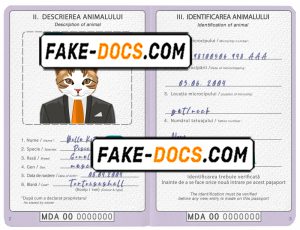 Moldova cat (animal, pet) passport PSD template, completely editable