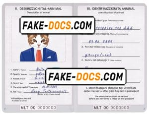 Malta cat (animal, pet) passport PSD template, completely editable