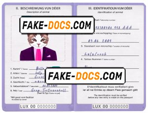 Luxembourg cat (animal, pet) passport PSD template, fully editable