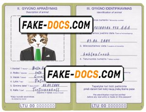Lithuania cat (animal, pet) passport PSD template, completely editable