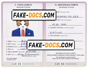 Czech Republic cat (animal, pet) passport PSD template, fully editable