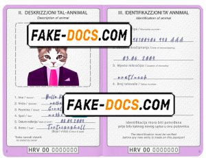 Croatia cat (animal, pet) passport PSD template, fully editable