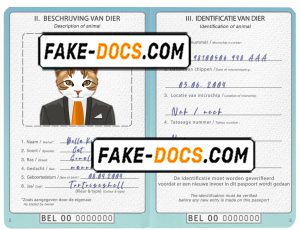 Belgium cat (animal, pet) passport PSD template, fully editable