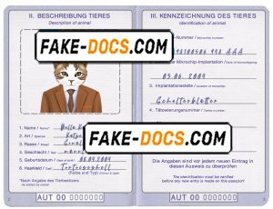 Austria cat (animal, pet) passport PSD template, completely editable