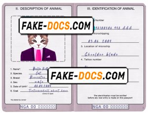 Nigeria cat (animal, pet) passport PSD template, fully editable