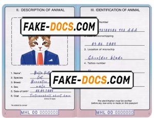 Marshall Islands cat (animal, pet) passport PSD template, fully editable