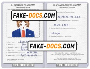 Kenya cat (animal, pet) passport PSD template, completely editable
