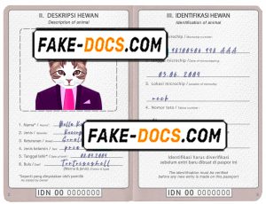 Indonesia cat (animal, pet) passport PSD template, completely editable