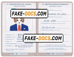 Honduras cat (animal, pet) passport PSD template, fully editable