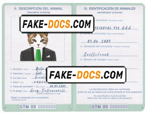 Guatemala cat (animal, pet) passport PSD template, completely editable
