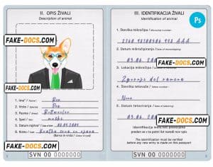 Slovenia dog (animal, pet) passport PSD template, fully editable