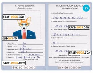 Slovakia dog (animal, pet) passport PSD template, fully editable