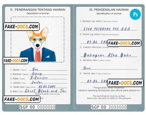 Singapore dog (animal, pet) passport PSD template, fully editable