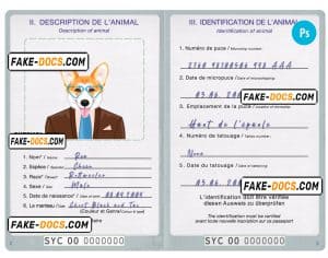 Seychellas dog (animal, pet) passport PSD template, fully editable