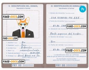 Paraguay dog (animal, pet) passport PSD template, fully editable