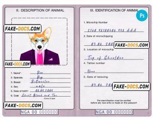 Nigeria dog (animal, pet) passport PSD template, fully editable
