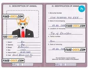 Nauru dog (animal, pet) passport PSD template, fully editable