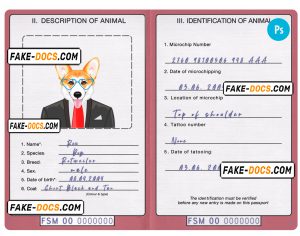 Micronesia dog (animal, pet) passport PSD template, fully editable