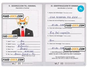 Malta dog (animal, pet) passport PSD template, completely editable