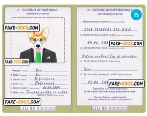 Lithuania dog (animal, pet) passport PSD template, completely editable