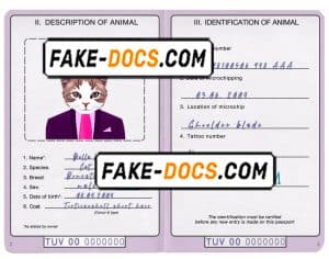 Tuvalu cat (animal, pet) passport PSD template, completely editable