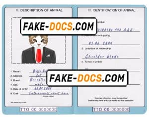 Trinidad and Tobago cat (animal, pet) passport PSD template, fully editable