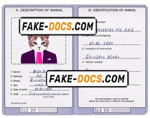 Sierra Leone cat (animal, pet) passport PSD template, fully editable