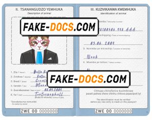 Zimbabwe cat (animal, pet) passport PSD template, completely editable