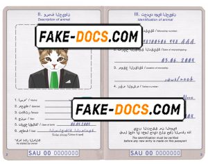 Saudi Arabia cat (animal, pet) passport PSD template, fully editable