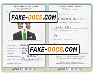 Samoa cat (animal, pet) passport PSD template, completely editable