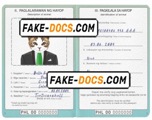 Philippines cat (animal, pet) passport PSD template, fully editable