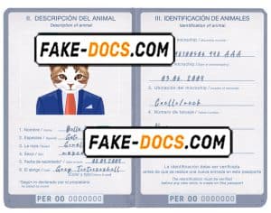 Peru cat (animal, pet) passport PSD template, completely editable