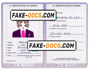 United States of America cat (animal, pet) passport PSD template, fully editable