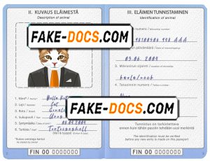 Finland cat (animal, pet) passport PSD template, completely editable