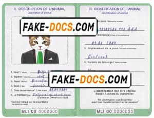 Mali cat (animal, pet) passport PSD template, completely editable