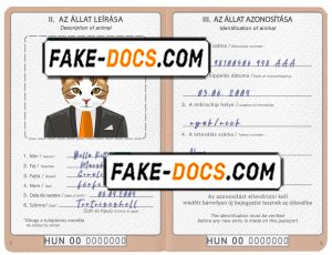Hungary cat (animal, pet) passport PSD template, fully editable