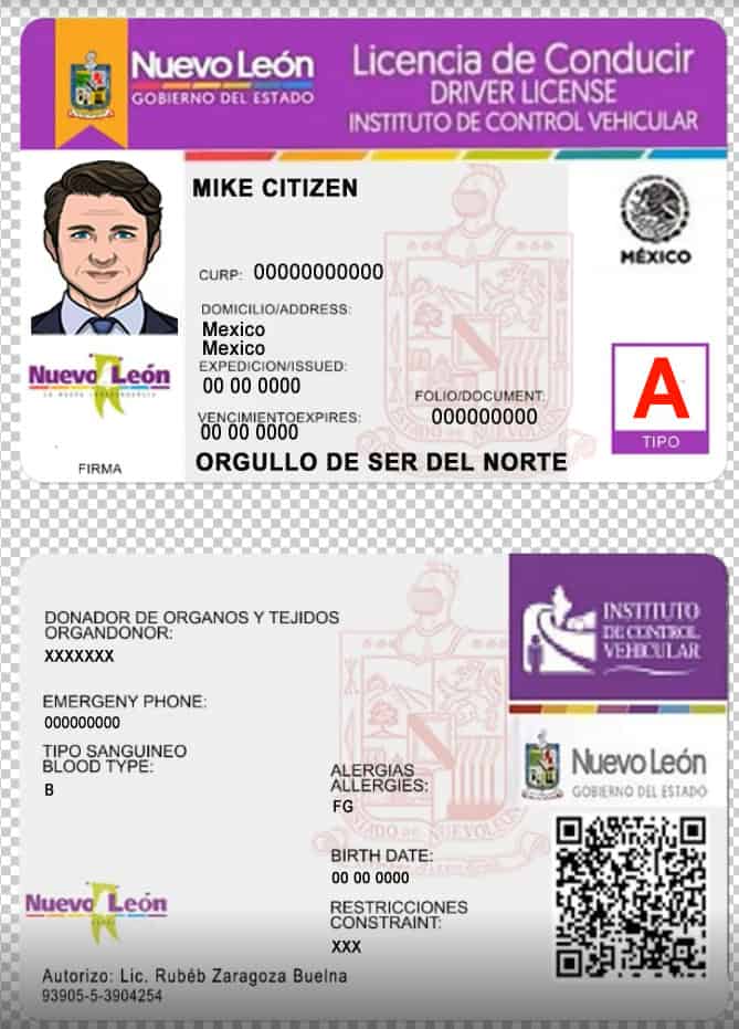 Mexico Nuevo Leon driver license psd template Mexico Nuevo Leon driver license psd template