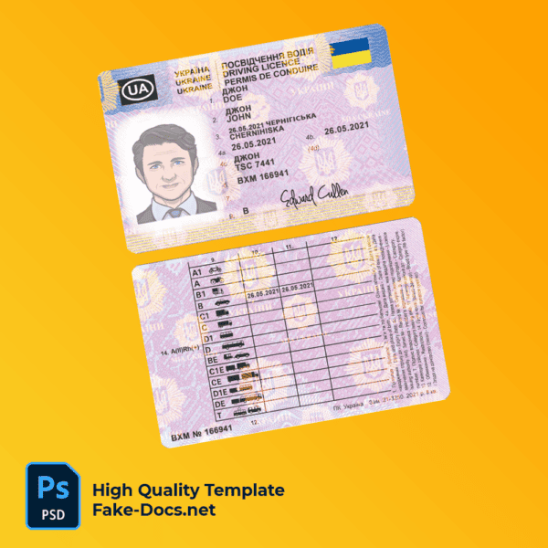 Ukraine driving license template in PSD format, fully editable