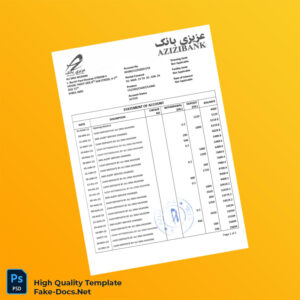 Afghanistan Azizi Bank Bank Statement Template in Word and PDF formats 2 page