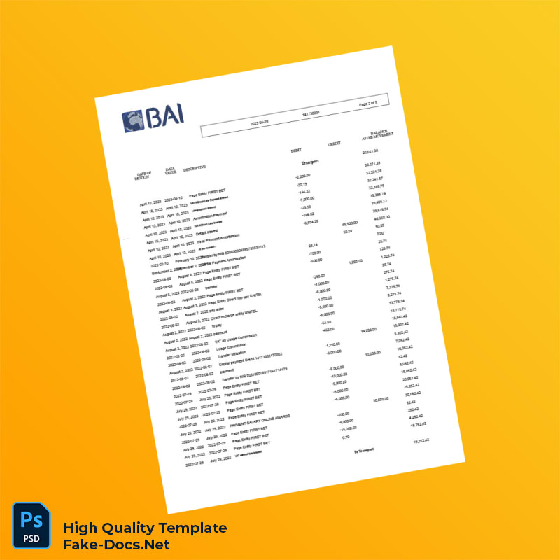 Angola Banco Bai Bank Statement Template in Word and PDF formats 5 page Angola Banco Bai Bank Statement Template in Word and PDF formats 5 page