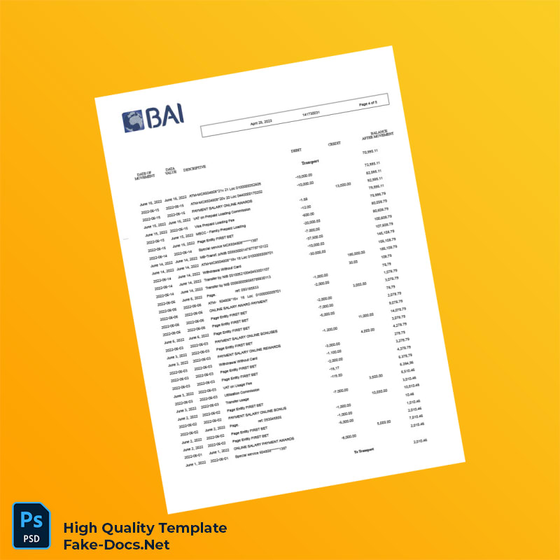 Angola Banco Bai Bank Statement Template in Word and PDF formats 5 page Angola Banco Bai Bank Statement Template in Word and PDF formats 5 page
