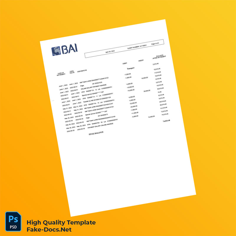 Angola Banco Bai Bank Statement Template in Word and PDF formats 5 page Angola Banco Bai Bank Statement Template in Word and PDF formats 5 page