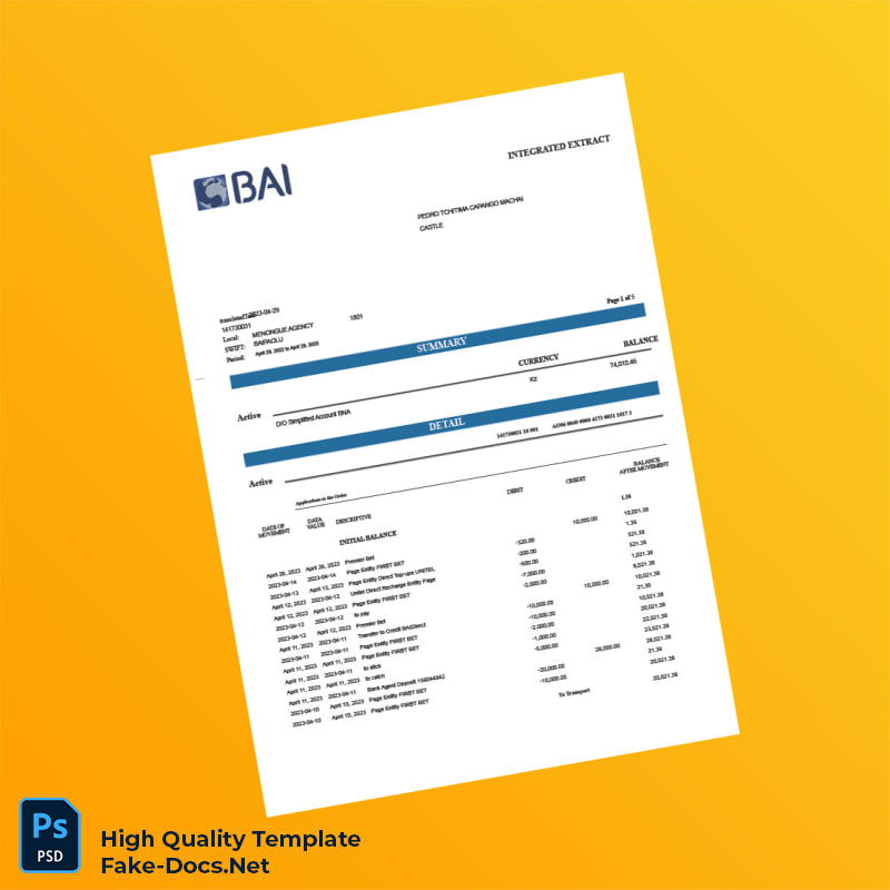 Angola Banco Bai Bank Statement Template in Word and PDF formats 5 page Angola Banco Bai Bank Statement Template in Word and PDF formats 5 page