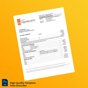 Argentina Banco Hipotecario Bank Statement Template in Word and PDF formats