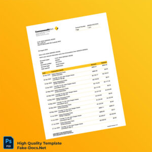 Australia CommBank Bank Statement Template in Word and PDF formats 2 page