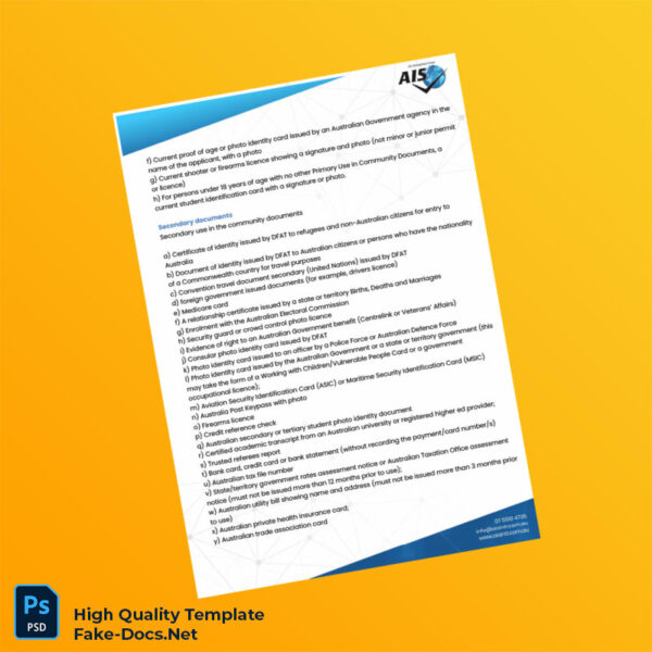 Australia Editable Identity Document Template in Word and PDF formats 2 page
