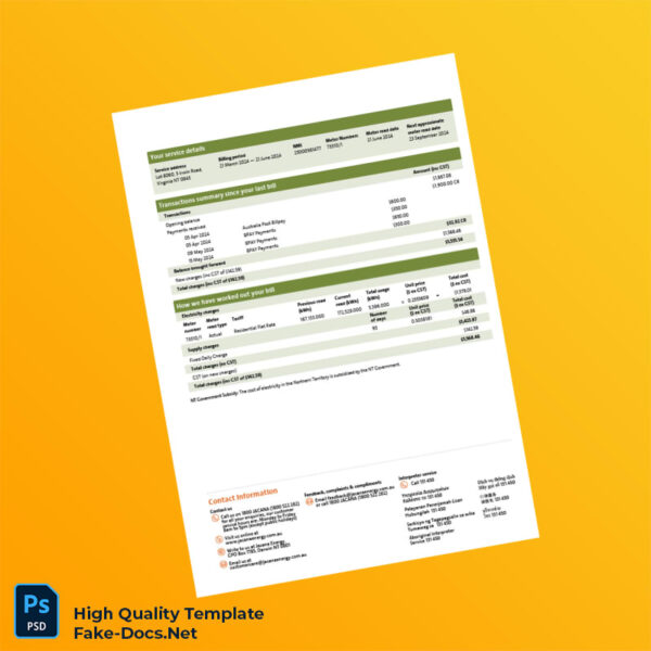 Australia Jacana Energy Editable Electricity Bill Template in Word and PDF formats 3 page