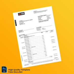 Australia NAB Bank Statement Template in Word and PDF formats 2 page