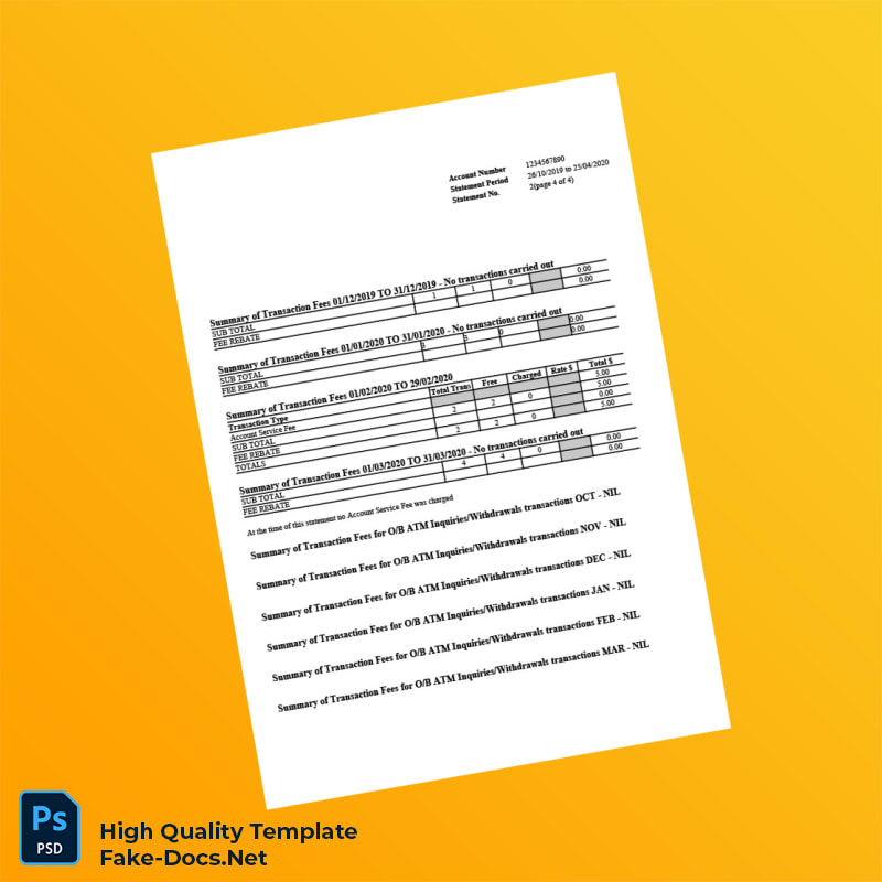 Australia St George Bank Statement Template in Word and PDF formats 5 page Australia St George Bank Statement Template in Word and PDF formats 5 page