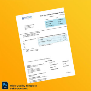 Australia Water Corporation Editable Water Bill Template in Word and PDF formats 3 page